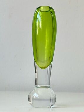 Vintage Mini Hand-Blown Lime Green Glass Bud Miniature Vase